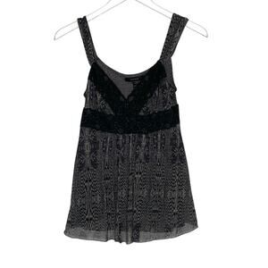 Vintage Express Y2K Babydoll Lace Chiffon Top S Black Gray 90s Whimsygoth